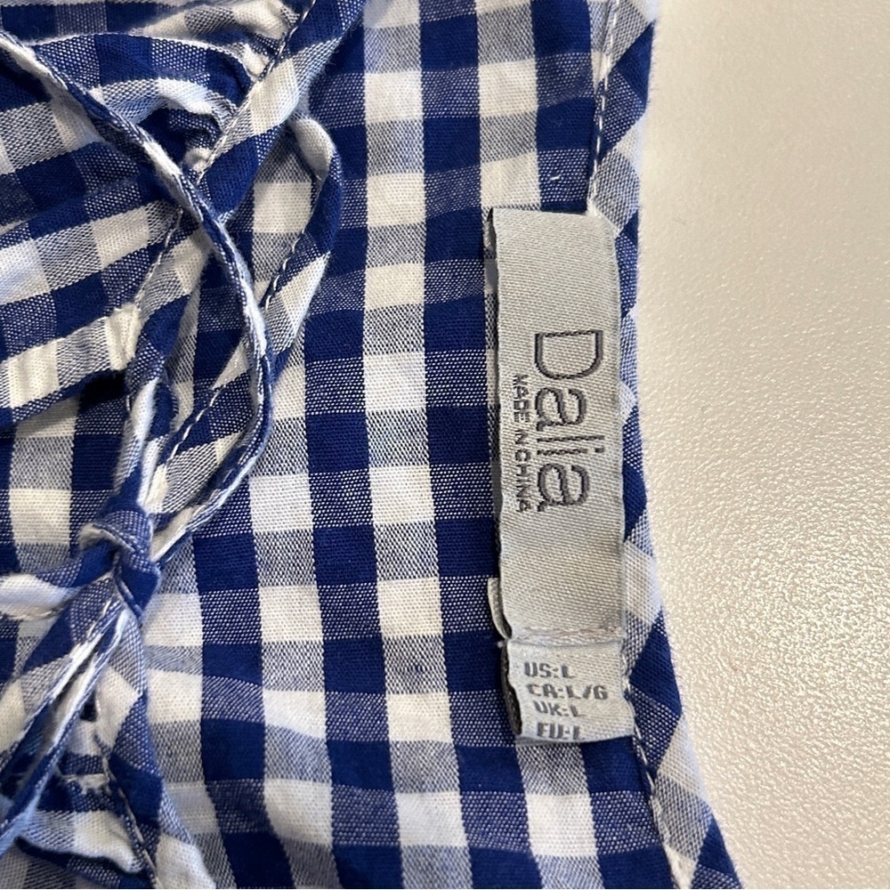 Dalia Sleeveless Cotton Blouse Size Large Blue & White Checks - Picture 8 of 8